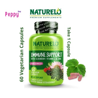 NATURELO Immune Support with Elderberry Vitamin C &amp; Zinc plus Echinacea 60 Vegetarian Capsules อัลเดอร์เบอร์รี่ วิตามินซ