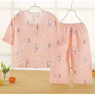 PJ475 ชุดนอนเด็ก เสื้อ+กางเกง 7ส่วน ผ้าคอตตอนป๊อปลิน *กระต่าย* (6-12ด/1ข/2ข/3ข/4ข/5ข)