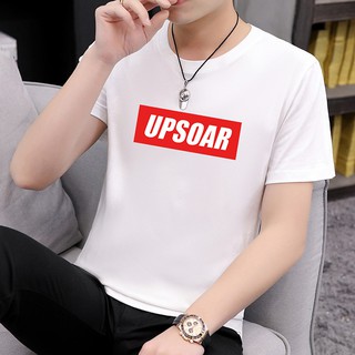 เสื้อยืด Upsoapเสื้อยืดคอกลมแขนสั้น ผู้ชาย Men Short Sleeve T-Shirt(สีขาว/ดำ)