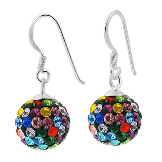 SILVER THAI  Silver Earrings - Multi Color Crystal Ball Hook Earrings เครื่องประดับเงินแท้ต่างหูเงิน - ต่างหูตะขอคริสตัล