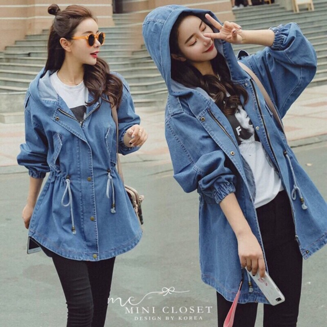 Minicloset เสื้อยีนส์มีฮู้ด แขนจั๊มปลาย เสื้อฮู้ด