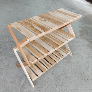 ชั้นไม้พับได้ 3 ชั้น (งานไม้ดิบ ขนาด 25.5 x 61 x 53.5 cm.) ทำจากไม้สัก
