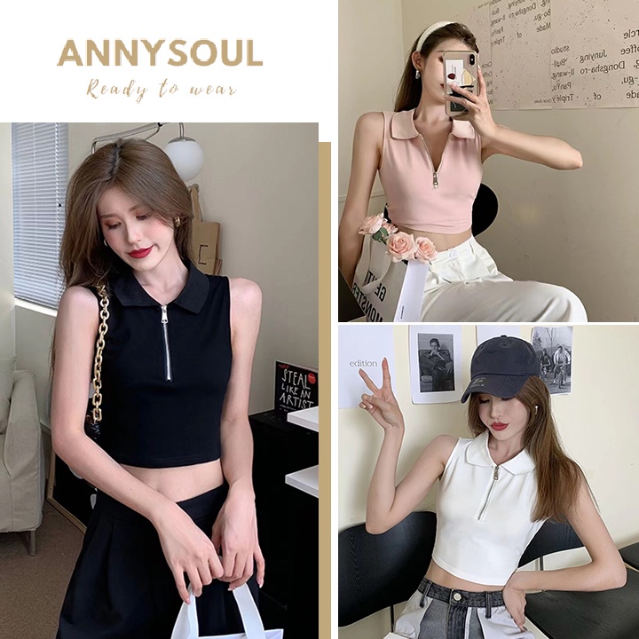 พร้อมส่ง เสื้อครอปแขนกุด เนื้อผ้าพรีเมี่ยม