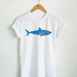 ฉลาม Shark สกรีนสีฟ้า เสื้อยืด เสื้อยืดสกรีน เสื้อยืดลายฉลาม เสื้อยืดคอกลม แขนสั้น