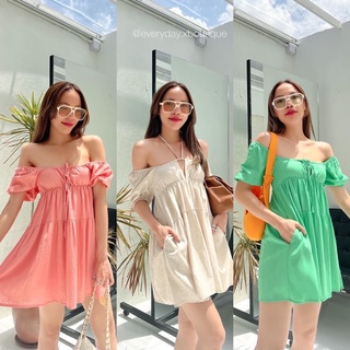 Linen poppy dress🌷(370฿ฟรีส่ง) เดรสลินินทรงแขนตุ๊กตา น่ารักมาก ใส่แล้วแบ๊วกรุบ ดีเทลเปิดไหล่ได้ สวยน่ารักเซ็กซี่แบบครบรส