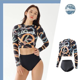 [ผญ] ชุดว่ายน้ำ แขนยาว ครึ่งตัว กันยูวี Snake Crop Top + High Waist Bikini Set OSUMMER GG.SWIMWEAR