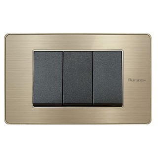 RUMOS PLUS Gold Frame 3 Gang 2 Way รูมอสพลัส สวิตช์ 3G(ปุ่มเล็ก) สองทาง พร้อมกรอบสีทอง