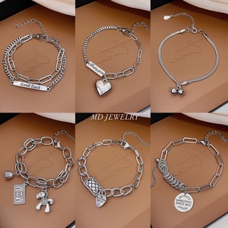 พร้อมส่ง สร้อยข้อมือเงิน สร้อยงานพรีเมี่ยม ชุบทองคำขาวแท้18K สแตนเลส MDJewelry Bracelet สายแฟชั่นห้ามพลาด ไม่ลอกไม่ดำ