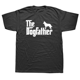 เสื้อยืดคอกลม แขนสั้น ผ้าฝ้าย พิมพ์ลายกราฟฟิค Belgian Malinois The Dogfather แฟชั่นฮาราจูกุ สไตล์คลาสสิก สําหรับผู้ชายS-