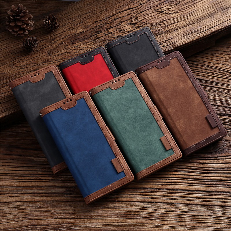 เคสโทรศัพท์มือถือ หนัง Pu นิ่ม เนื้อด้าน แบบฝาพับแม่เหล็ก ป้องกันเต็มเครื่อง พร้อมช่องใส่บัตร ขาตั้ง สไตล์เรโทร แฟชั่น หรูหรา สําหรับ Samsung Galaxy A52 4G A72 4G A12 Note 10 Lite A52 5G A72 5G