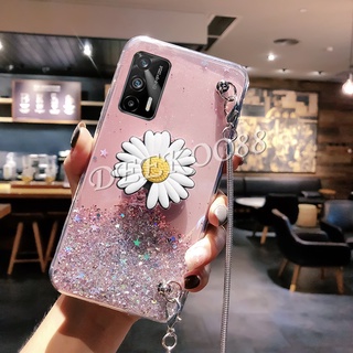 เคสโทรศัพท์ Realme GT 8 7 5G 4G Pro 7i C25 C21 C17 C12 C11 Narzo 30A เคสซิลิโคน Fashion Glitter Star Transparent Case With Lanyard Daisy Folding Stand Holder Soft Cover เคส RealmeGT Realme8 Casing