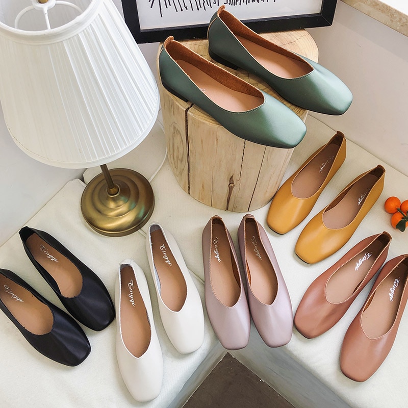 Spring Slip on Flat Shoes Women Loafers Candy Color Square Toe Flats Woman  Boat Shoes zapatos mujer Oxford Shoes | Shopee Thailand