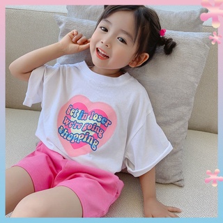 Childrens short-sleeved suit 2022 summer new girls T-shirt girls cotton top two-piece suit for childrens pants