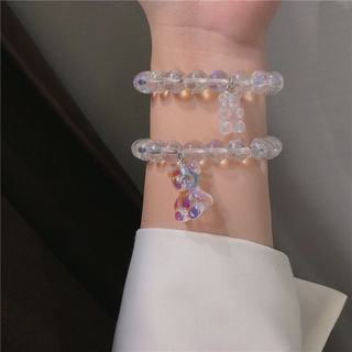 สร้อยข้อมือ ลูกปัดกลม จี้ลายหมีน่ารัก
