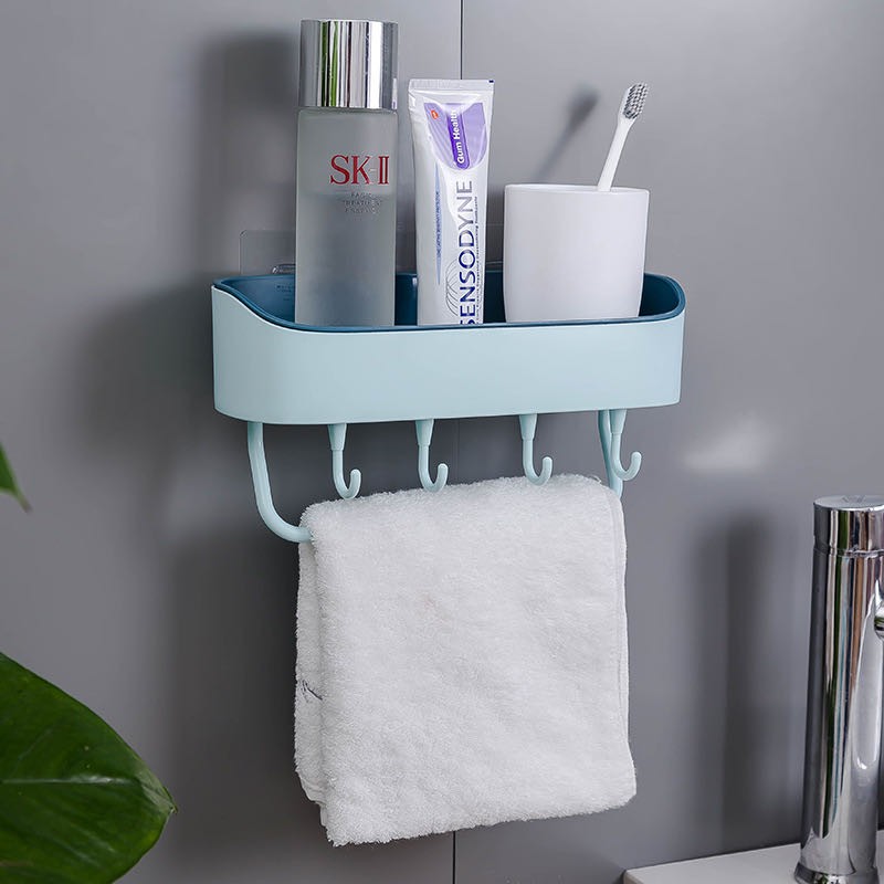 BST❀ Bathroom Shelf Storage Organizer Self Adhesive Wall Mounted Shower Rack Shampoo Combo สีฟ้า