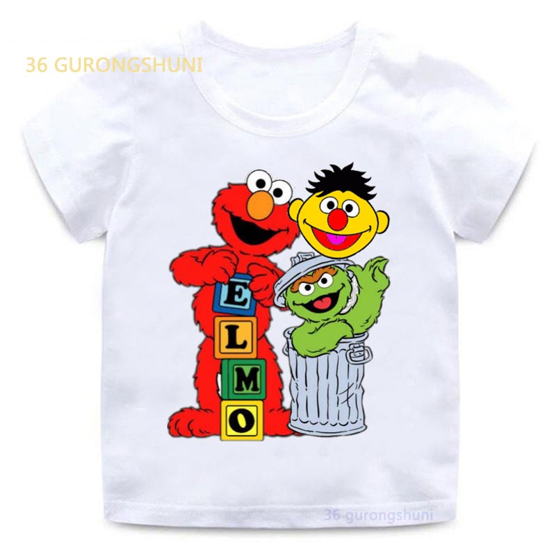 เสื้อยืด พิมพ์ลายกราฟฟิคการ์ตูน Sesame Street Elmo Cookie Monster สําหรับเด็กผู้ชาย และเด็กผู้หญิง