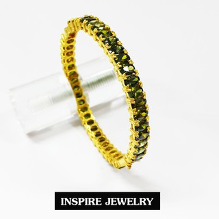 INSPIRE JEWELRY กำไลฝังพลอยเขียวส่อง มีให้เลือก งานจิวเวลลี่ ขาล็อค เปิดปิดง่าย สำหรับการแต่งกายชุดไทย