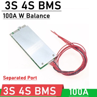 บอร์ดป้องกันแบตเตอรี่ลิเธียม 3S 4S 100A 12V Li-ion LiFePO4 พร้อมพอร์ตแยกพลังงานอินเวอร์เตอร์ BMS 3.2V 3.7V UPS