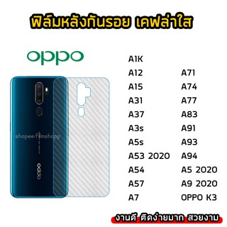 ฟิล์มกันรอยหลัง  OPPO ทุกรุ่น A53 A12 A15 A31 A3s A73 A74 A91 A92 A93 A94 A5(2020) ฟิล์มหลัง เคฟล่า แบบใส  ฟิล์มเคฟล่า