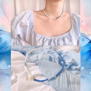 - SKY ⛅️ Choker สร้อยคอลูกปัดโทนสีฟ้า ลูกปัดปลาดาว ไล่สีโทนขาวฟ้า เหมาะกับไปทะเลสุดๆ -