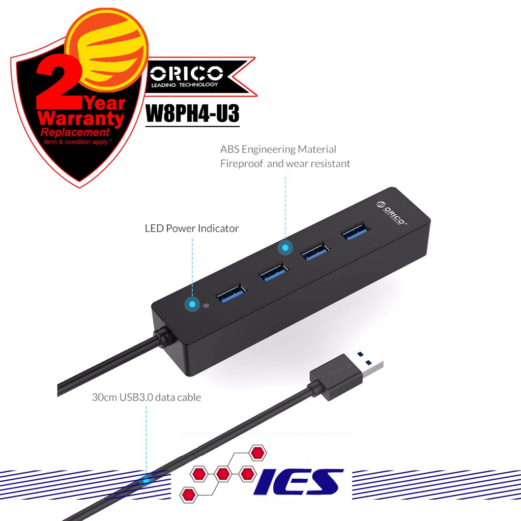 Usb HUB 4 PORT USB 3.0 ORICO W8PH4-U3 (30 CM)