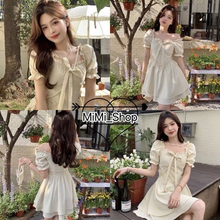 Mimi_shop（6751）🎀พร้อมส่ง🎀เสื้อแฟชั่นผู้หญิง  เดรสสายหวานเปิดไหล่หรือคลุมไหล่สีขาวแบบเจ้าหญิง