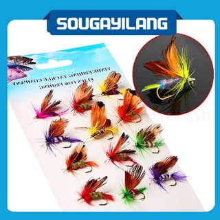 Sougayilang Fly Fishing Lures เหยื่อตกปลา เบส ปลาแซลมอน ปลาเทราท์ แมลงวัน Assortment Feather แห้ง Fly Fishing Flies