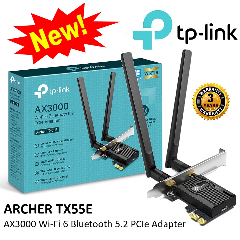 🔥ขายดีมาก🔥TP-LINK (Archer TX55E) AX3000 Wi-Fi 6 Bluetooth 5.2 PCIe Adapter ความเร็ว Wireless สูงสุดท