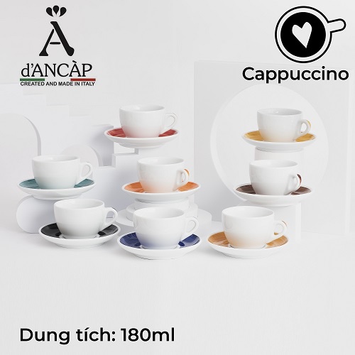 Volcano Ancap Cappuccino ชุดถ้วยกาแฟและจานรองเซรามิก 180ml วาดด้วยมือบนด้ามจับ