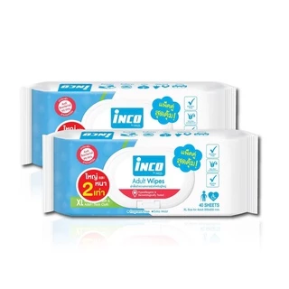 (3 แถม 3)Inco Adult Wipes ผ้าเปียกเช็ดผิวผู้ใหญ่ แบบมีฝาปิด ผ้าเช็ดทำความสะอาดผู้ใหญ่ 40 แผ่น