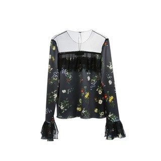 [ส่งฟรี] Senada AW2017 Floral Print Lace Cuff Long Sleeves Blouse