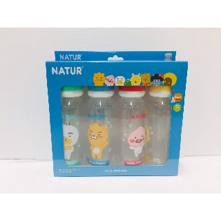 NATUR  เนเจอร์ ขวดนม ขนาด 8 ออนซ์ แพ็ค 4 จุกนมสไมล์ ไซส์ L ลาย little FRIENDS