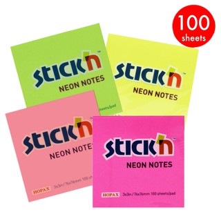 STICKN กระดาษโน้ต กาวในตัว สติก เอ็น ชนิดกาวหัว 3"x3" สีสะท้อนแสง (100 แผ่น)