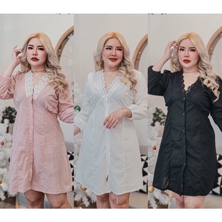เดรสสาวอวบผ้าฝ้ายลินิน