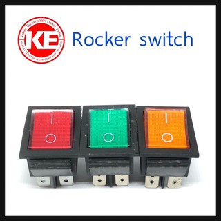 สวิตช์กด สวิตช์กดมีไฟ Rocker Switch T&amp;B สวิตช์เปิดปิด 4 ขา 220V 15A สวิตช์ประกอบตู้ สวิตช์ไฟ KCD-220 สวิตช์นีออนแลมป์