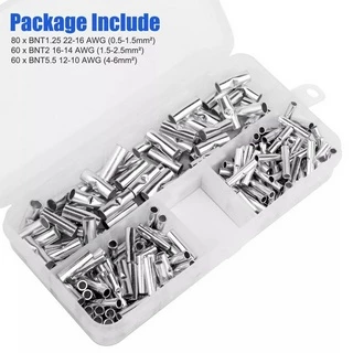 One ชุด 200 ชิ้นทองแดง Ferrule Crimp Terminals, Butt Splice Connectors สําหรับ 22-10 AWG สายไฟ