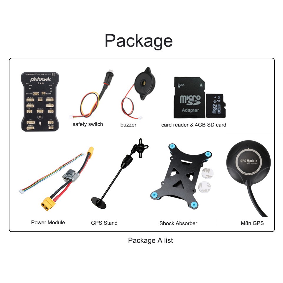 Pixhawk PX4 PIX 2.4.8 32 Bit Flight Controller w/ 4G SD Safety Switch Buzzer M8N GPS+PPM+I2C+shock A