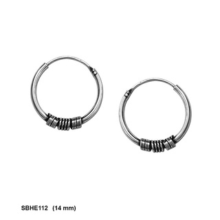 SILVER THAI 14 mm silver bali hoop earrings ต่างหูแบบบาหลีวงกลม