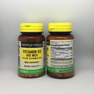 พร้อมส่ง !!! Mason Natural, Vitamin K2 Plus Vitamin D3, 100 mcg, 100 Tablets