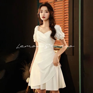 Lemon Studio พร้อมส่ง เดรส ดรสเเขนสั้น กระโปง สีขาว s-2xl แขนสั้น 03072