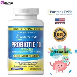 Puritans Pride Probiotic 10 with Vitamin D / 60 Capsules [20 billion]
