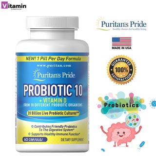 Puritans Pride Probiotic 10 with Vitamin D / 60 Capsules [20 billion]