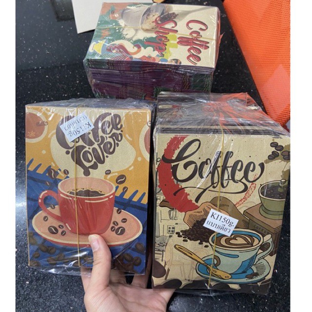 ถุงกาแฟพิมพ์ลาย รุ่นหนา *พิมพ์4สี*(100ใบ)*ถุงกระดาษเก็บความเย็น