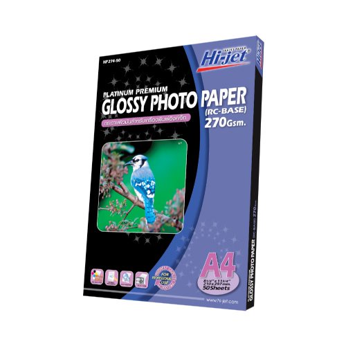 Hi-jet กระดาษโฟโต้ ผิวมัน เคลือบพิเศษ Inkjet Platinum Glossy Photo Paper (Backside-coated) 270 แกรม A4 50 แผ่น