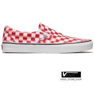 VANS SLIP ON BLUR CHECKERBOARD TRUE WHITE RED SNEAKERS สินค้ามีประกันแท้