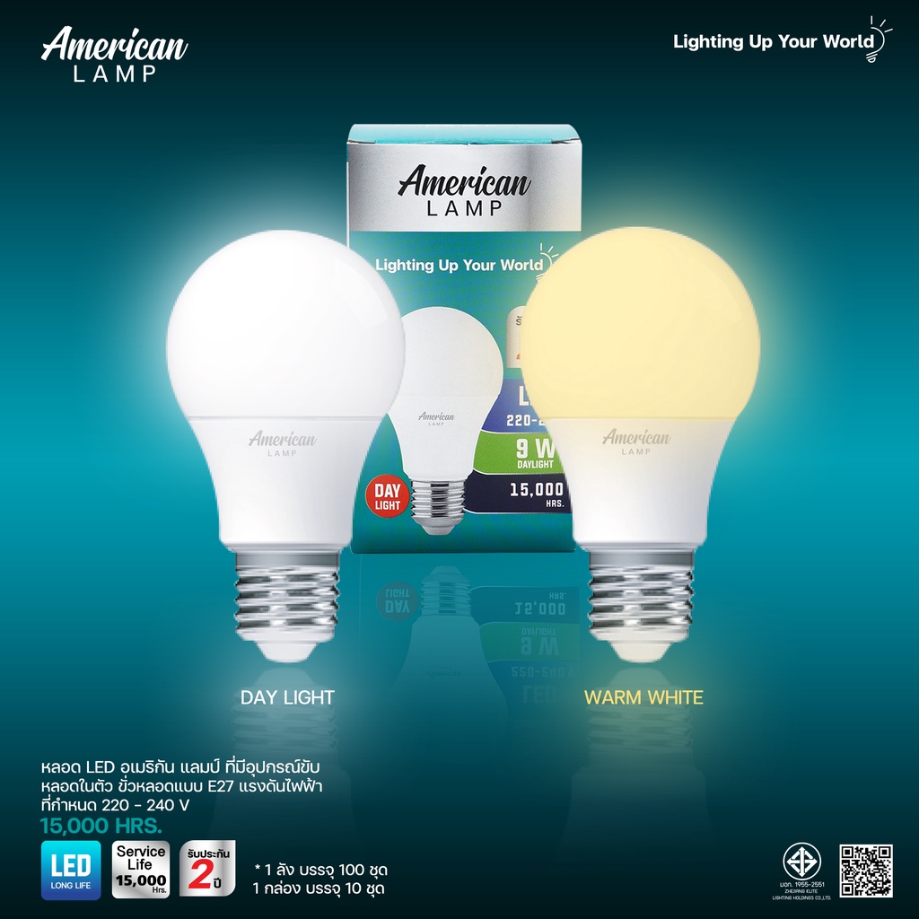 American lamp หลอดไฟ LED หลอดไฟประหยัดพลังงาน ขั้ว E27 แสงขาว แสงเดย์ไลท์ ไฟตกแต่งห้อง โคมไฟ LED รับประกัน 2 ปี