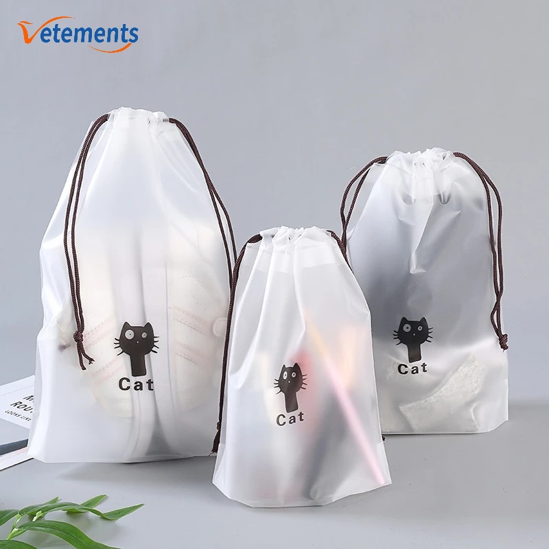 กระเป๋าเก็บเสื้อผ้า EVA พิมพ์ลายการ์ตูนแมว ป้องกันฝุ่น คุณภาพสูง สีโปร่งใส