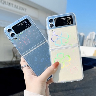 Aurora Rainbow Transparent Hard PC Phone Case For Samsung Galaxy Z Flip 3 5G Laser Cute Colorful Love Heart  Z Flip3 Cover