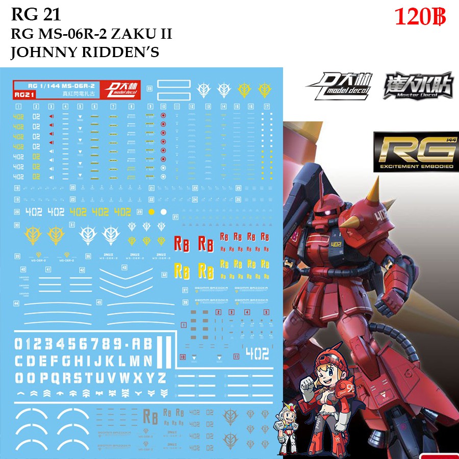 ดีคอลน้ำ [D.L. Darlin] RG21 MS-06R-2 JOHNNY RIDDEN'S ZAKU ll RG 1/144 Water Decal RG 21