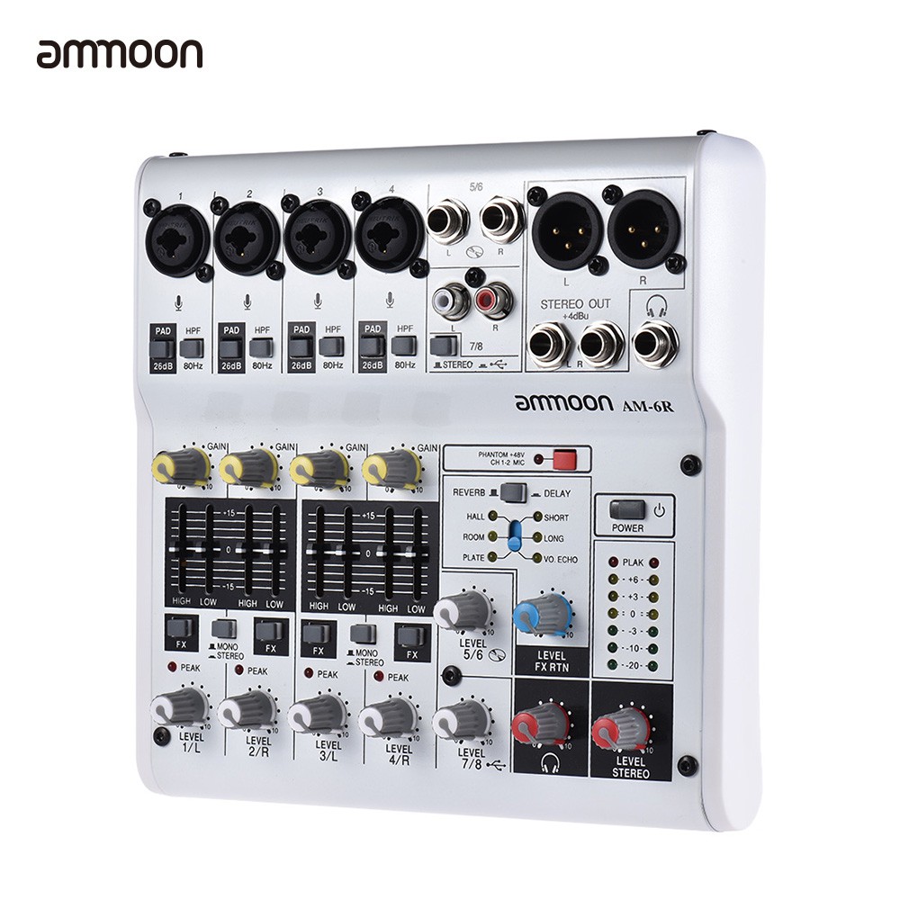 ammoon AM-6R 8-Channel Digital Audio Mixer Mixing Console Built-in